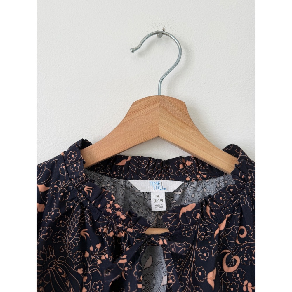 Time and Tru Flutter Sleeve Cotton Mini Dress Paisley Dark Navy Women's Medium - Picture 3 of 4